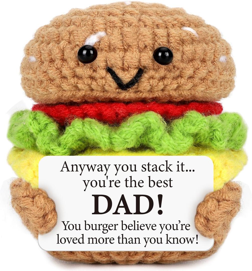 3 x Mini Dad Gifts for Birthday from Daughter Son Wife Positive Crochet Burger