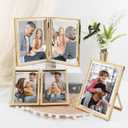 Golden State Art, Light Gold 6x8 Hinged Double Metal Frame - Floating Effect for 5x7, 4x6 or any Smaller Photos with Real Glass for Protection - Elegant Desktop Decor for Home or Office