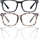 hunsquer Blue Light Glasses for Woman/Men Computer Blue Light Glasses (1a8068 3pack Black+douhua+toumin)
