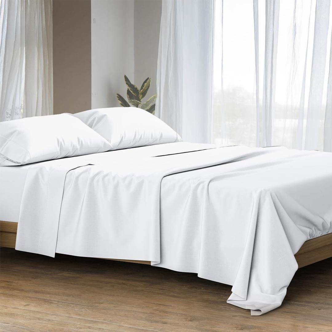 Ashton Sheets 100% Egyptian Cotton Sheets King Size - 4 PC 1500 High Thread Count Sheets King White, Silky Soft, Cooling, Sateen Weave, Luxury Hotel Collection Bedding, 17" Deep Pocket Bedsheet