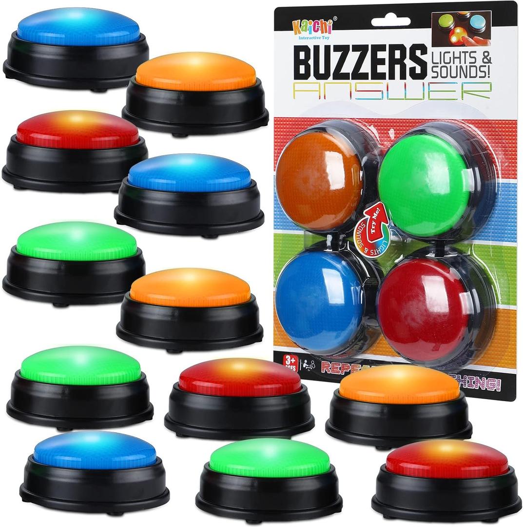 Deekin 16 Pcs Game Buzzers Bulk Assorted Colored Answer Button with Sound and Light Family Feud Buzzer for Classroom Teacher Supplies Team Game Show and Trivia Nights