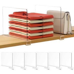 HBlife 6 Pack Closet Organizers and Storage, Clear Shelf Dividers, Vertical Purse Organizer for Closet Perfect for Sweater, Shirts, Handbags in Bedroom and Kitchen, Acrylic Bookshelf for Organization