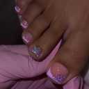 French Tip Press On Toenails Short Square Fake Nails Flower False Toenails With Glossy Designs Acrylic Spring Toe nails Press Ons Full Cover Glue On Toenail Glossy Stick On Toe nails For Women