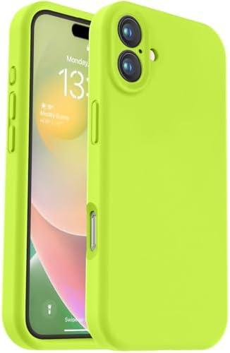 Vooii Compatible with iPhone 16 Case, Liquid Silicone Upgrade [Camera Protection] [Soft Anti-Scratch Microfiber Lining] Shockproof Phone Case for iPhone 16 6.1 inch - Fluorescent Green