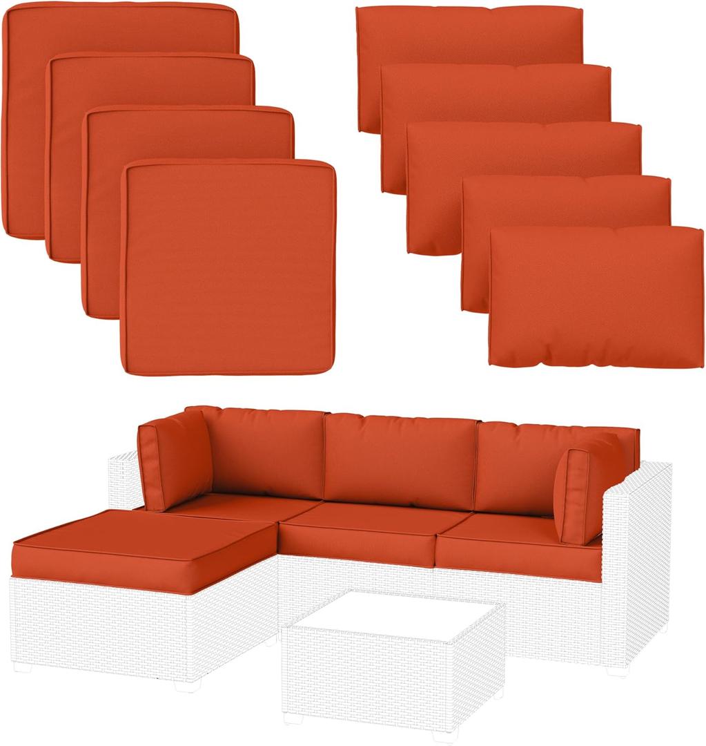 9 Pack Patio Cushion Covers Outdoor Furniture Cushion Slipcovers Replacement Waterproof with Zipper for 5 Pcs Patio Furniture Set, Covers Only, Orange