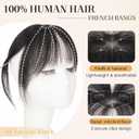 S-noilite Natural Black Bangs Hair Clip,Wispy Clip in Bangs Human Hair French Bangs Natural Curtain Fringe with Temples Hairpieces for Women Clip on Bangs Daily Wear