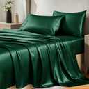 CozyLux Satin Sheets King Size Sheet Set - 4 Piece Silky King Sheets, Luxury Dark Green King Bed Set with Smooth and Soft Microfiber, Includes 1 Fitted Sheet, 1 Flat Sheet and 2 Pillowcases