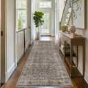 2.6x8 Brown Grey Vintage Washable Runner Rugs for Hallway Kitchen Boho Hallway Carpet Low Pile Non-Slip Retro Distressed Accent Throw Rug for Entryway Bathroom Bedroom