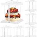 JCD 6Pcs Multi-Layer cake boxLarge Cake PET Clear Box, 10" X 10" X 9" with ribbon and pre-folded lid, for 8" cake packing , baking cookie display, Carry Tall Layer box (White Lid, 10*10*9inch/6Pcs)