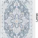 3x5 Washable Rug, Soft Non-Slip Vintage Medallion Rug, Low-Pile Printed Indoor Throw Rugs for Entryway, Kitchen, Bedroom Bedside, Entrance- Blue/Gray
