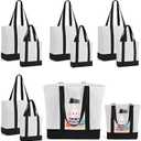 10Pcs Canvas Tote Bag Bulk with Outer Pocket, 12oz Cotton Blank Canvas Tote Bags 19 x 14.6Inch, 13 x 11Inch Reusable Grocery Bags Shopping Cloth Bags for Women, Graduation Favor (5 Set Large & Medium) (Black)