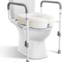Raised Toilet Seat with Handles for Elderly - Toilet Seat Risers for Seniors with Adjustable Padded Arms - Elevated Toilet Safety Seat for Standard or Elongated Commode