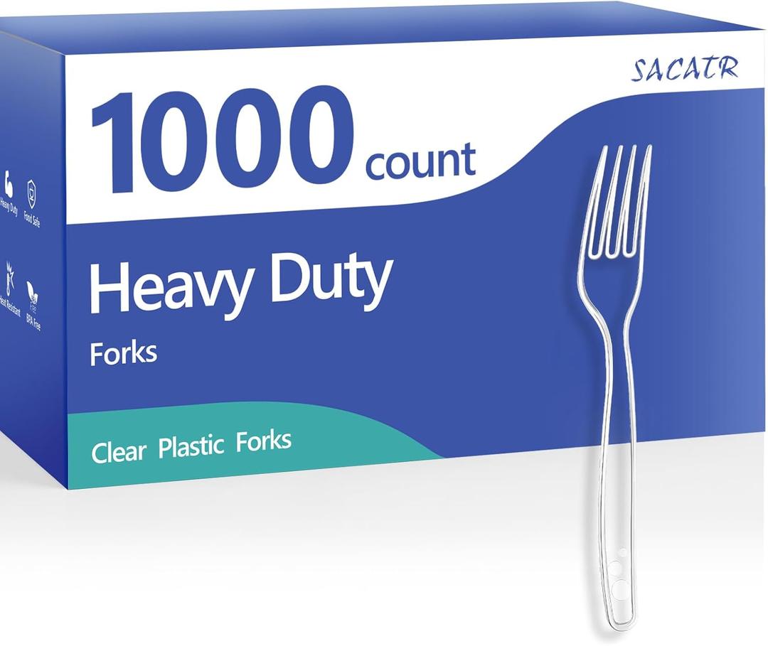 SACATR 1000 Count Plastic Forks Heavy Duty, Plastic Silverware Clear Forks, Premium Disposable Forks Bulk, BPA-Free, Heat Resistant, Suitable for Parties, Events and Everyday Use