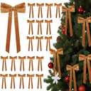 Zhengmy 24 Pcs Long Velvet Bows Glitter Christmas Ornaments Vintage Large Velvet Glitter Christmas Swag Staircase Wreath Tree Topper Bows Large Bow for Outdoor, 6.3 x 12 Inch(Orange)