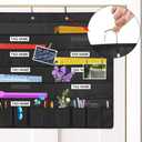 Heavy Duty 10 Pocket Door Hanging File Organizer with Name Tag Holders, Black Wall Storage Pocket Charts with 4 Hangers, Great for Classroom, School, Home or Office Use (10 Nametag Pocket)
