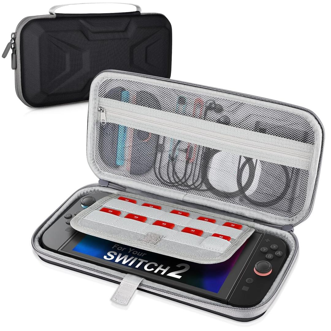 Carrying Case for Nintendo Switch 2 Model(2025), Portable Hard EVA Shell Travel Pouch with 10 Game Card Slots, Velvet Interior, Mesh Pocket, Water-Resistant Fabric, Lightweight Carrying Bag, Black