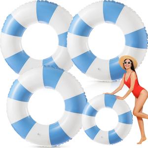 Foilswirl 47.24 Inch Jumbo Inflatable Pool Floats for Adult White Striped Pool Inner Rings Swimming Inflatable Floaties Tube Women Summer Beach Bachelorette Wedding Decor