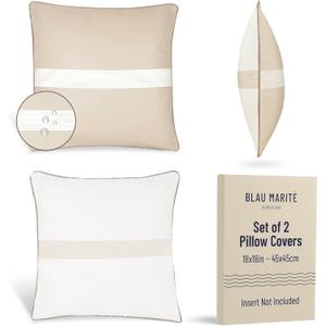 Set of 2 Outdoor Pillow Covers Waterproof - Decorative Patio Throw Pillows Cover for Outdoor Furniture - Accent Pillow for Porch, Garden, Deck & Backyard (Beige and White,18" x 18")