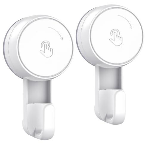 LUXEAR Heavy Duty Waterproof Shower Hooks 2 Pack - Suction Hook, No Drill Damage-Free Removable Reusable Wall Hooks for Bathroom Kitchen Towel Bathrobe Loofah Shower Hooks (Max Load 11LB/5KG)​