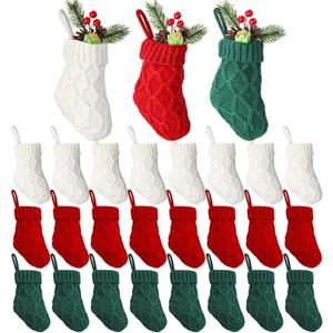 Geyoga 19 Pieces Mini Christmas Knit Stockings 6 Inch Cable Knitted Stockings Bulk Xmas Hanging Ornament Decoration for Christmas Tree Fireplace Holiday Party Favor(Red, Green, White)