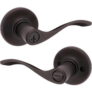 Kwikset Balboa Entry Door Handle with Lock and Key, Secure Keyed Reversible Lever Exterior, for Front Entrance and Bedrooms, Venetian Bronze, Pick Resistant Smartkey Rekey Security and Microban