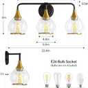 Black and Gold Bathroom Vanity Light 3-Lights Bathroom Light Fixtures Over Mirror with Clear Glass Shade 22.4 inch Wall Sconce Lighting Bath(Exclude E26 Bulb)