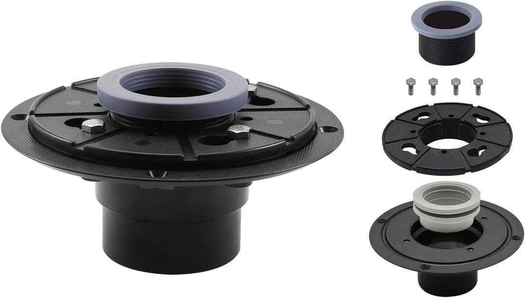 Shower Drain Base Flange Kit Includes 2-Inch ABS Shower Drain Base Flange Threaded Adjustable Adapter Rubber Connecting Gasket fit Square/Linear Shower Drains