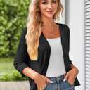 GRACE KARIN Women's 2025 Cropped Cardigan 3/4 Sleeve Lightweight Crochet Shrug Hollowed-Out Knit Sweater Tops (Black, S)