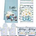 Bencailor 6 Pcs Spring Kitchen Decor Sunflower Pot Holders and Oven Mitts Sets Yellow Kitchen Towel 2 Farmhouse Cooking Mittens for Cooking Grilling Supply Accessories(Blue, White,Daisy)