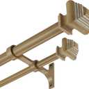 Double Curtain Rods for Windows 36 to 72 Inches, Heavy Duty Double Curtain Rod with Square Retro Finials and Double Aluminum Bracket, Adjustable Double Rod for Curtains,Weathered Oak