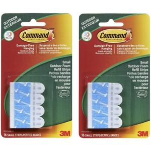 Command Outdoor Foam Hanging Strip Refills, Small, 16-Strips (17022AW-ES),2 Packs, White, 32 Strips, Outdoor