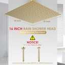 16 inch Brushed Gold Large Rain Shower Head Ceiling Mount - All Metal 304 Stainless Steel, Full Body Rainfall Shower with 324 Silicon Nozzles - Waterfall Bathroom Square Showerhead