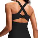 Cross Back Athletic Yoga Tops Workout Tank Top with Built-in Bra for Gym Pilates (Black, L)