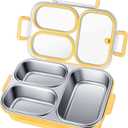 KTKUDY Stainless Steel Bento Box for Kids & Adults - 25 oz - Leakproof 3 Compartment Metal Lunch Container - 18/8 Stainless Steel Lunch Box Kids - Ideal for School, Office & Outdoor (Yellow)
