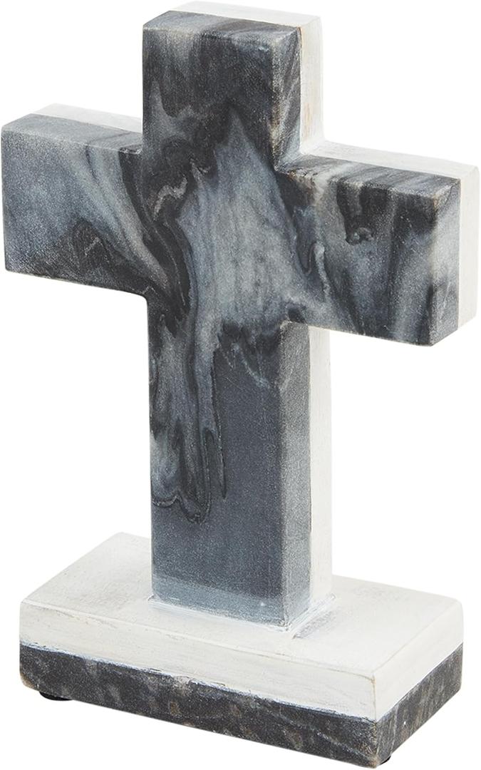 Mud Pie Gray Marble Wood Cross; 7" x 3 3/4"
