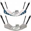Jetec 2 Pack Cat Hammock for Cage, Catio Accessories Reversible Soft Cats Bed with Adjustable Straps and Hooks Double-Sided Linen and Fleece Hanging Hammock for Cats, Kitten(Cat and Plaid,Large)