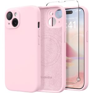 Magnetic for iPhone 13 Case, Compatible with MagSafe, [Full Camera Protection][Screen Protector] Silicone Shockproof Protective Phone Case for iPhone 13 6.1", Chalk Pink