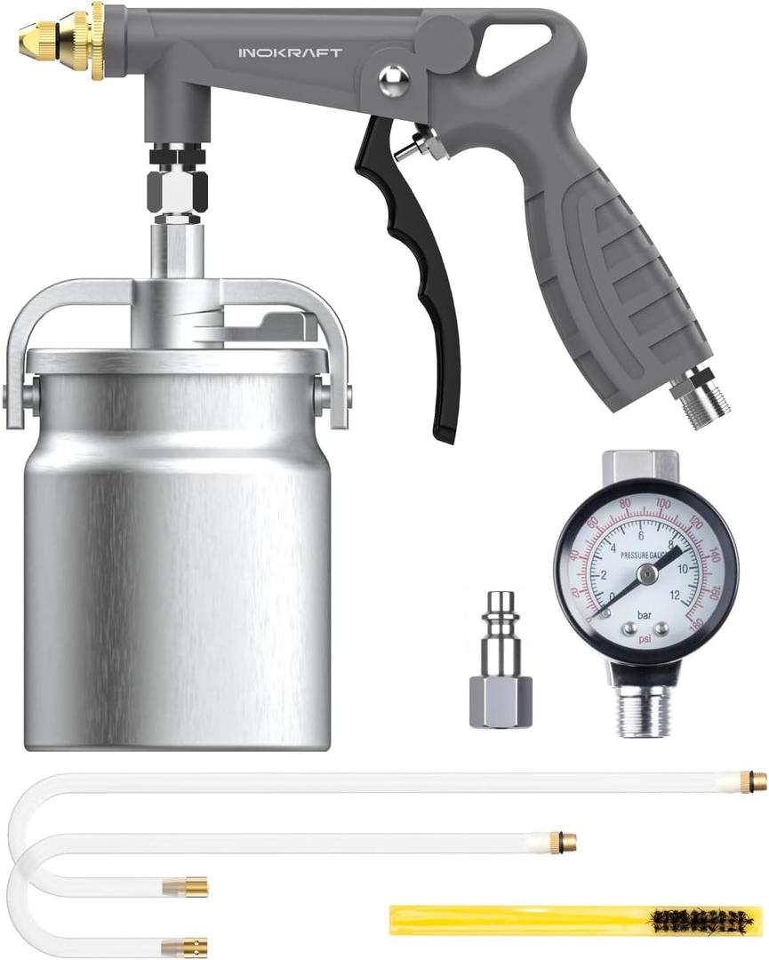 InoKraft Undercoating Spray Gun with Suction Feed Cup, 360 & Straight Spray Hoses, for Truck Bed Liner Coating, Rubberized Undercoat, Rust Proofing
