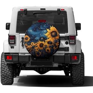 Foruidea Sunflower Starry Sky Spare Tire Cover with Backup Camera Hole Wheel Tire Cover Fit Trailer, RV, SUV and Many Vehicle 17inch
