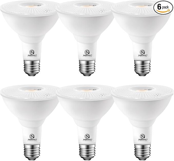 Energetic PAR30 LED Bulbs, Flood Light Outdoor Indoor 10 Watt (75 Watt Equivalent), 5000K Daylight, 1000 Lumens, E26 Base, Dimmable, Waterproof LED Recessed Light Bulbs for Security (6 Pack)