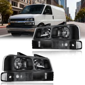 Headlight Assembly for 2003-2014 Chevy Express/SAVANA 1500 | Fit 03-23 Express 2500 3500/09-22 Express 4500 Replacement Black Housing Clear Reflector 4Pcs