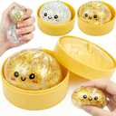 1Pc Dumpling Squishy Mystery Box,Ball with Water Beads Glitter Dumpling Squishy,Squeeze Dough Ball Stress Relief Hand Toys with Food Steamer Fidget Sensory Toy Easter Basket Stuffers