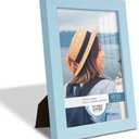 Renditions Gallery 6x8 inch Picture Frame Modern Style Wood Pattern and High Definition Glass Ready for Wall and Tabletop Photo Display, Blue Frame