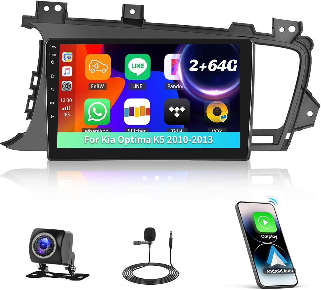 2+64G Android 15 Car Stereo for Kia Optima K5 2010 2011 2012 2013 with Wireless Carplay Android Auto,9" Touchscreen Car Radio with WiFi GPS Mirror Link Bluetooth EQ FM RDS SWC