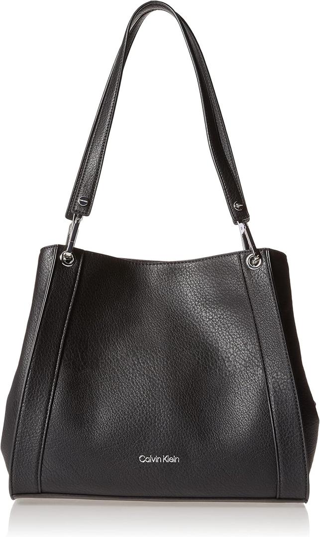 Calvin Klein Reyna Novelty Triple Compartment Shoulder Bag (One Size, Black/Silver Combo)
