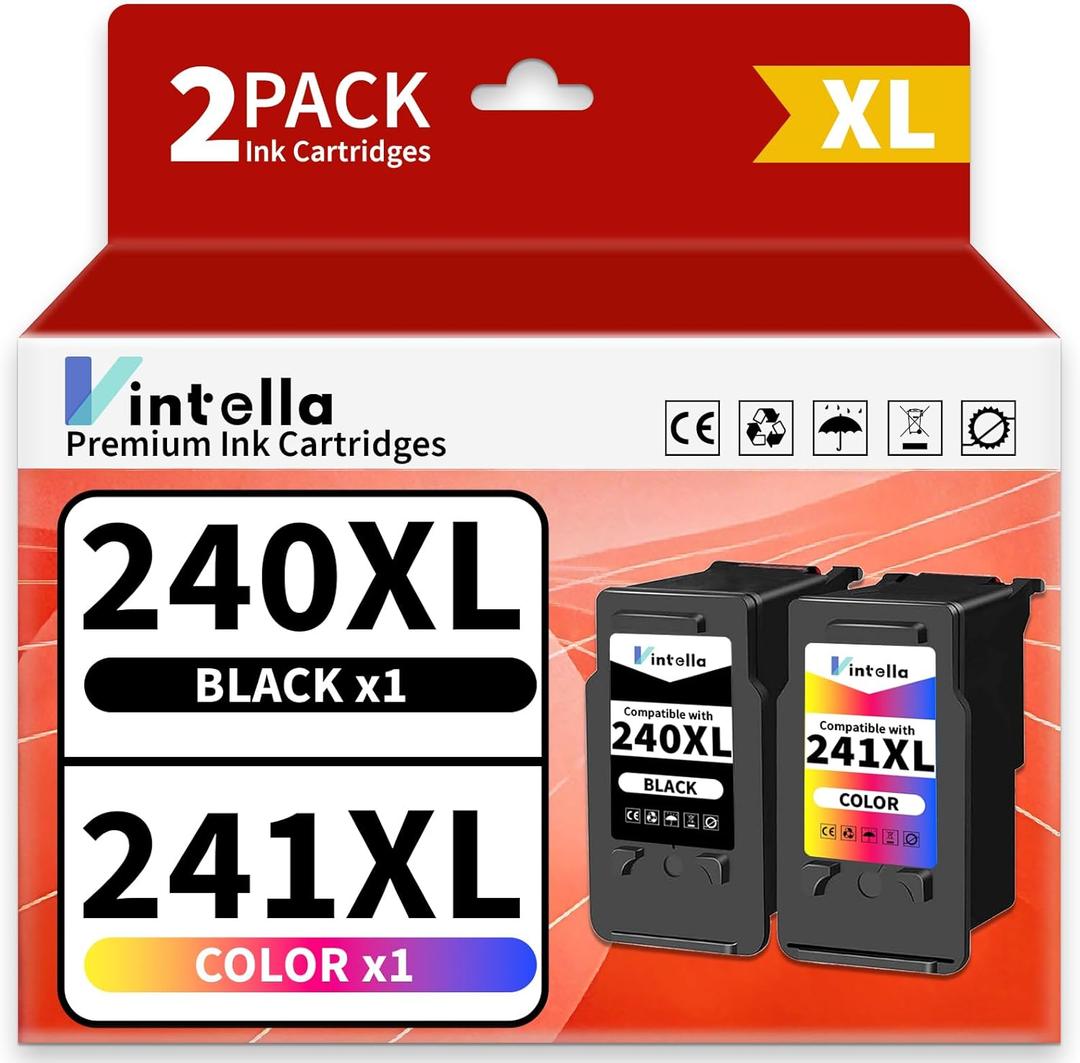 PG-240XL CL-241XL Remanufactured Ink Cartridges Replacement for Canon 240XL 241XL Combo Pack for PIXMA TS5120 MG2120 MG3620 MG3520 MG3522 MX452 MX472 MX512 Printer (1 Black, 1 Tri-Color)