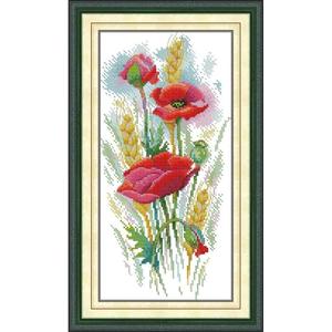 Stamped Cross Stitch Kits for Beginners- Full Set of Poppy Charm Embroidery for Adults,11 CT 3 Strands DIY Patterns Counted Arts Craft 9.518.5 inch
