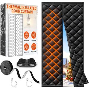 Thermal Insulated Door Curtain Fit Door Size 36" x 80", Magnetic Thermal Insulated Cover for Winter, Upgraded Oxford Fabric with Thicken Cotton Filling, Self-Closing for Sliding Glass Doorways, Black