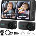 Magnetic Dual Baby Car Camera for Two Kids, 1080P IPS Display with Magnetic Mount, 3 Modes( Zoom/Mirror/Split ), Automatic Night Vision, USB-Powered Car Camera for Baby Rear Facing (2 Cams)
