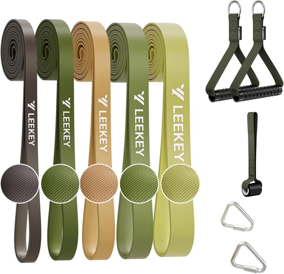 LEEKEY Resistance Bands, Exercise Bands with Handles,Pull Up Assist Bands - Band Set with Door Anchor - Bands for Working Out,Band for Men and Women Fitness Training,Home Workouts (5-125LBS GREEN WITH HANDLE)